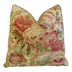 Designer Ramm Fabrics Woodford Floral Rambling Roses Feather/Down Pillow 21" Square