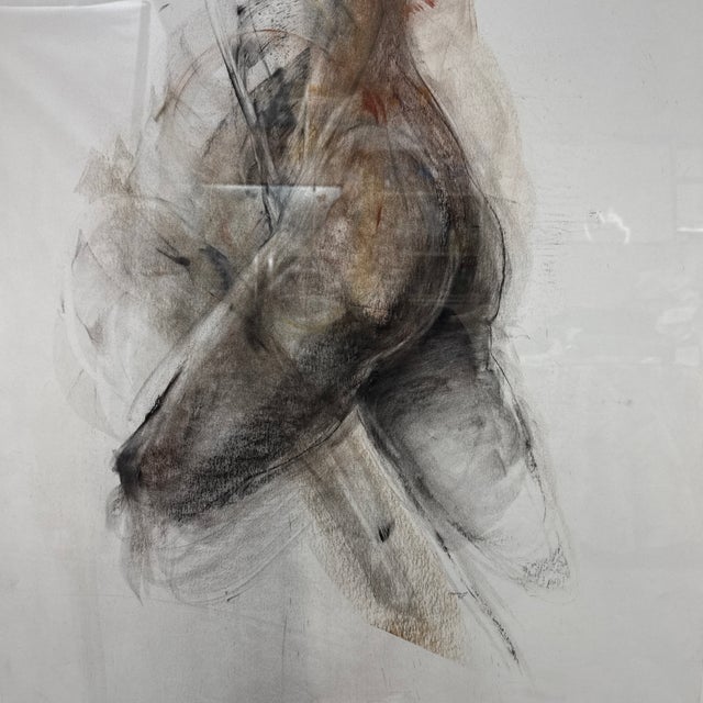 Gold Abstract Expressionist Nude Figure Drawing, Framed For Sale - Image 8 of 11