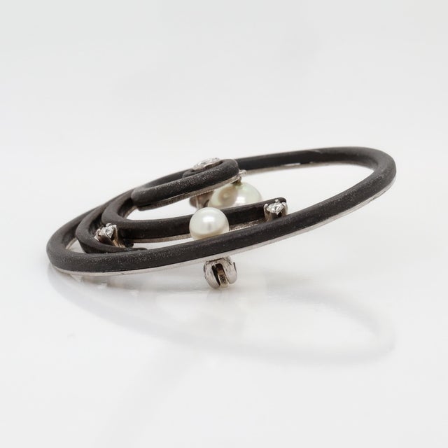 Marsh & Co. Art Deco Blackened Steel, 14k Gold, Pearl, & Diamond Brooch or Pin For Sale - Image 9 of 10