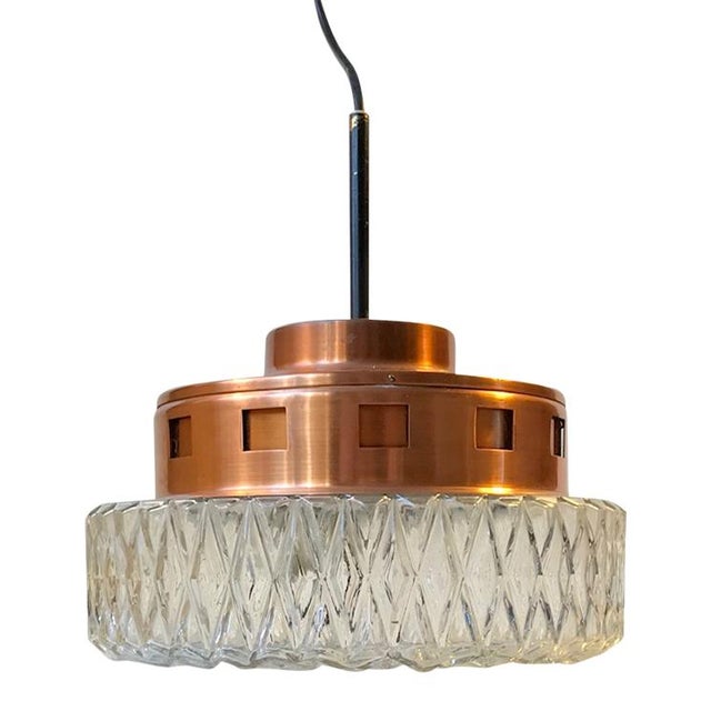 Space Age Copper and Crystal Ceiling Lamp from Orrefors, 1960s For Sale - Image 11 of 11