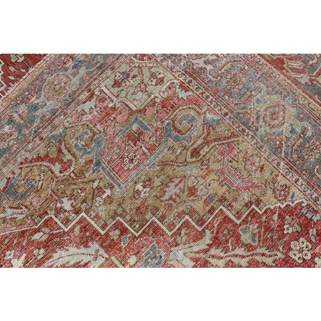 Antique Heriz Rug With All-Over Floral Medallion Design in Traditional Colors 7'7 X 10'5 For Sale - Image 11 of 11