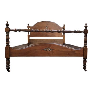 Vintage Full Size Art Deco Style Walnut Low Poster Cannonball Bed For Sale