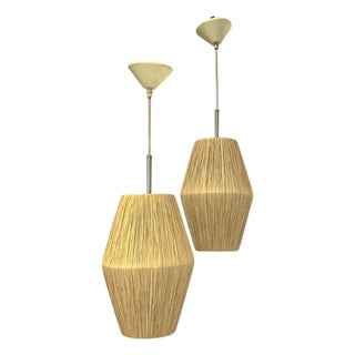 Mid-Century Swedish Raffia Rope Pendant Lamps, 1960s, Set of 2 For Sale