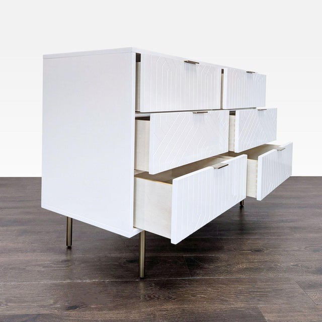Modern Pottery Barn Teen Jennings Modern White 6-Drawer Dresser With Brass Legs For Sale - Image 3 of 9