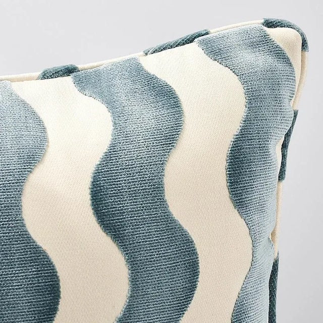 This pillow features The Wave by Miles Redd (Item# 69424, THE WAVE VELVET FABRIC) for Schumacher with a self-welt finish....