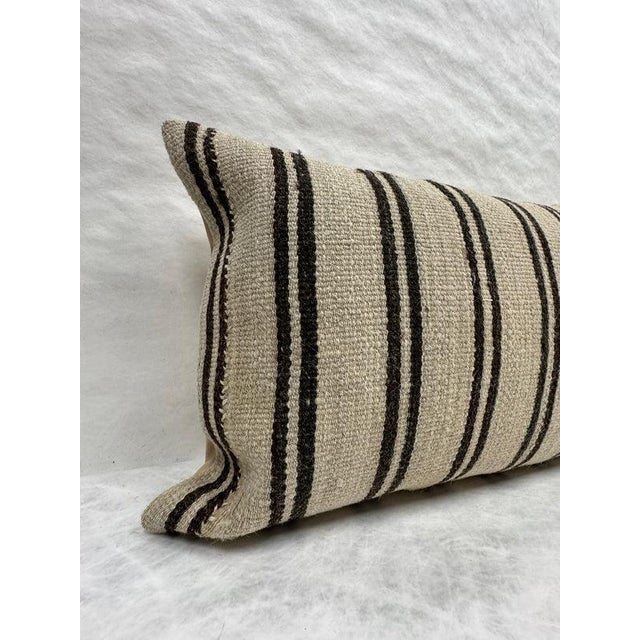 Turkish Hemp Pillow Cushion Natural Beige Black Pillow Cushion Cover 16" x 24" For Sale - Image 4 of 4