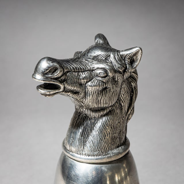 Set of six pewter stirrup cups (marked 95% pewter) made by the Italian manufacturer Forst in the 1970s. Each cup features...