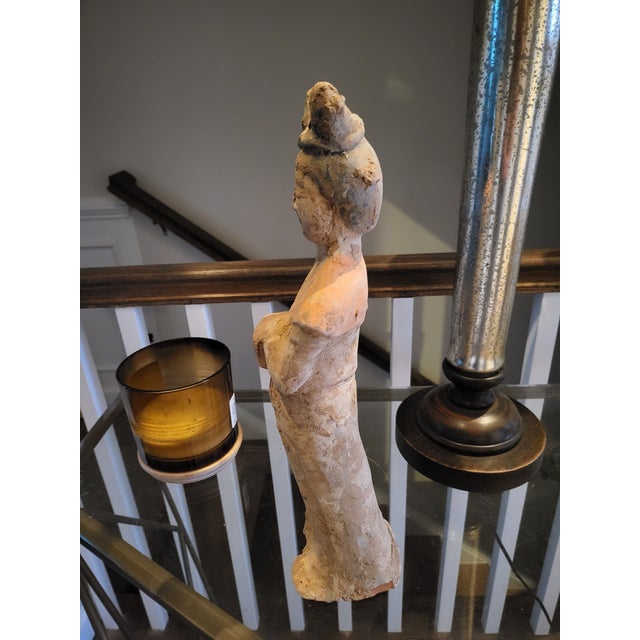 Vintage Tang-Style Terracotta Court Lady Figurine For Sale - Image 4 of 7