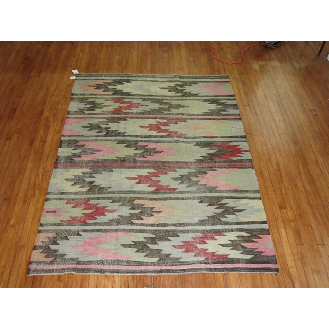 Rustic Southwestern Turkish Shabby Chic Turkish 20th Century Kilim - 6'1" x 8'1" For Sale - Image 4 of 6