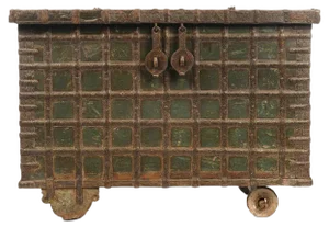 Wooden Chest with Steel Veneer and Green Patina, 1840s