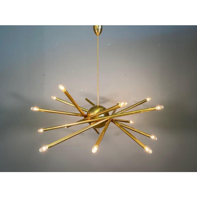 Gold Large Shanghai Brass Chandelier attributed to Stilnovo, 1950s For Sale - Image 8 of 15