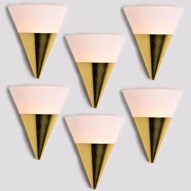 Metal Cone Shaped White Opaque Glass Wall Light attributed to Glashütte Limburg, 1970s For Sale - Image 7 of 14