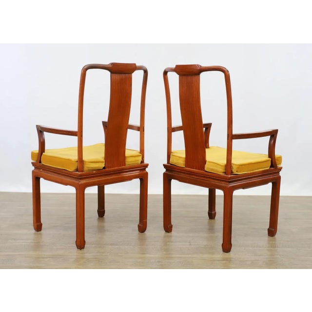 George Zee Mid 20th Century George Zee & Co. Anglo-Chinese Teak Extendable Dining Table & 8 Horseshoe Back Chairs - Set of 9 For Sale - Image 4 of 12