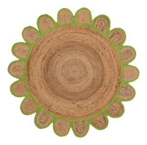 3'x3' Green Round Jute Scallop Rug