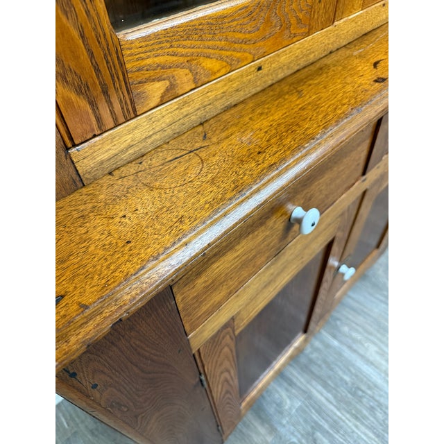 Antique American Primitive Farmhouse Solid Oak Step Back Cupboard For Sale - Image 9 of 17