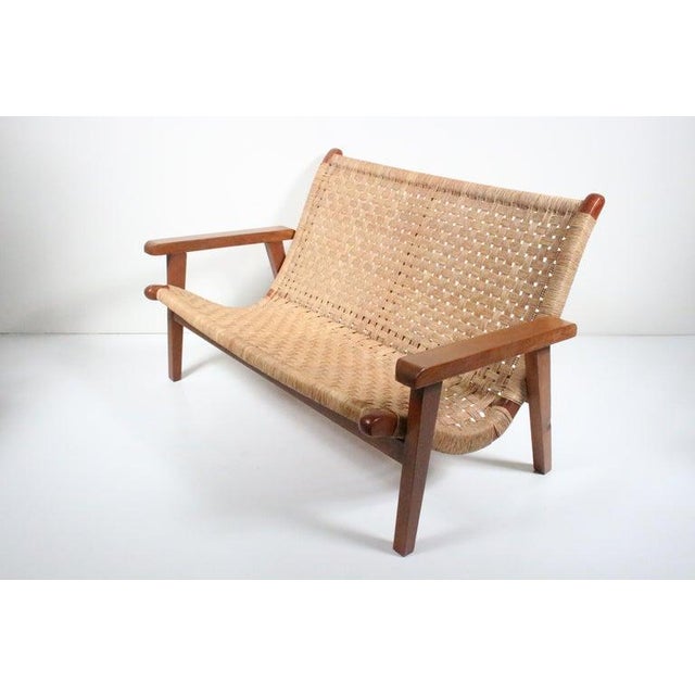 1930s Michael Van Beuren Bauhaus Teak and Raffia Loveseat, Circa 1940 For Sale - Image 5 of 13