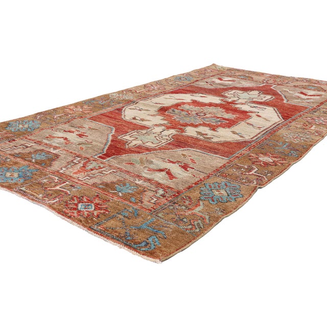54129 Vintage Turkish Oushak Rug, 03'09 x 07'03. The Sacred Axis: A Vintage Turkish Oushak Masterpiece of Ancestral...