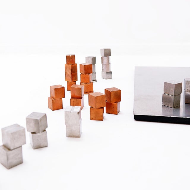 Vintage Modernist Chrome and Copper Chess Set, 1980s, Set of 33 For Sale - Image 16 of 18