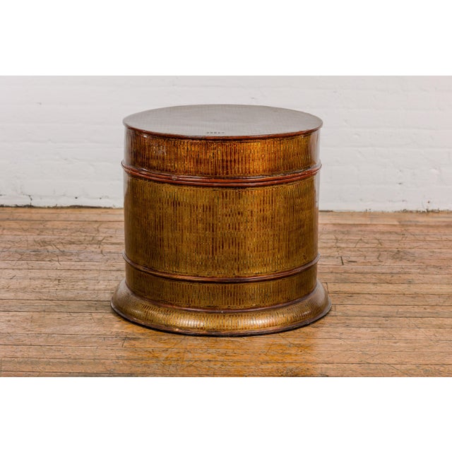 Burmese Vintage Negora Lacquer Circular Storage Bin with Vertical Stripes For Sale - Image 12 of 12
