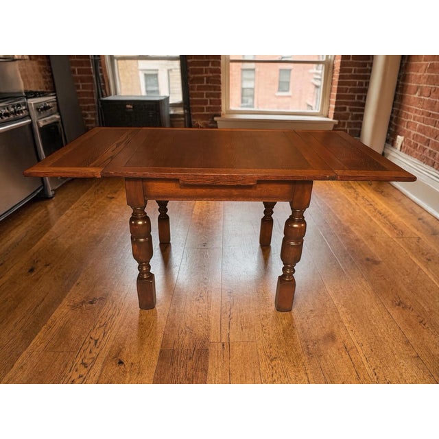 1930s Solid Oak/Mahogany Draw Leaf Dining Table With Two Extensions For Sale - Image 11 of 12