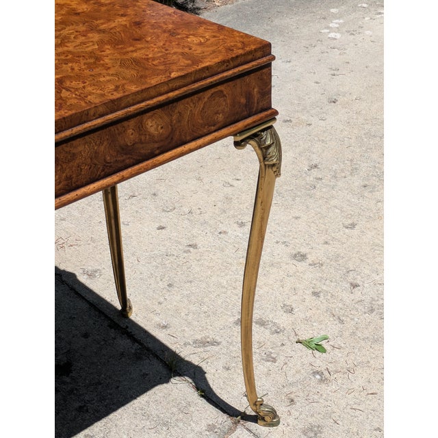 Late 20th Century Burl French Empire Style Console Table With Brass Legs For Sale - Image 10 of 11