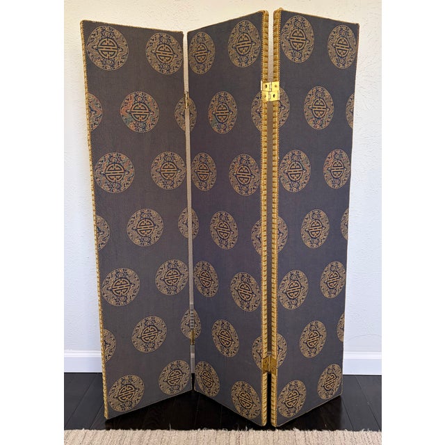 Reversible Upholstered 4 Feet Room Screen For Sale - Image 10 of 14