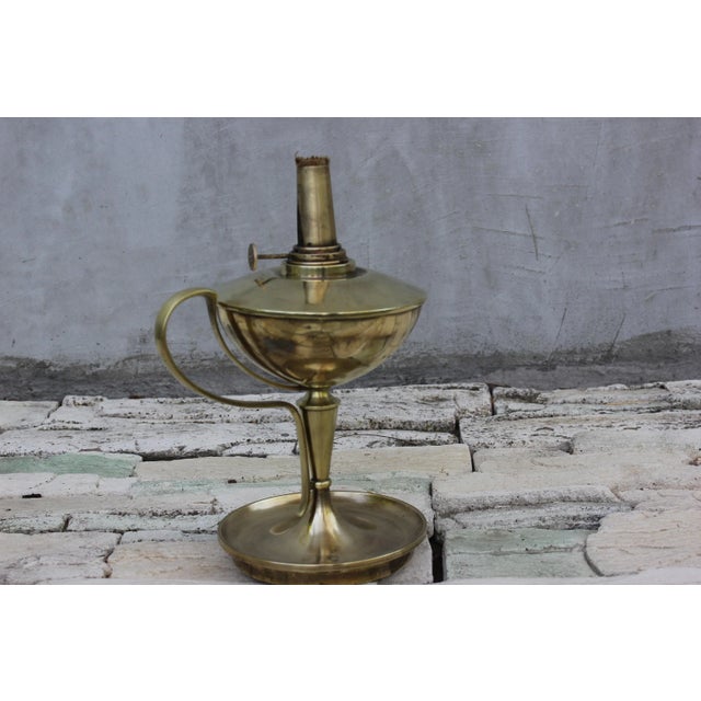 1960s Large French Brass Desk Oil Lamp For Sale - Image 5 of 11
