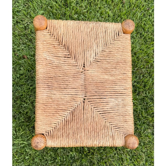 Textile Vintage Woven Rush Seat Wooden Footstool For Sale - Image 7 of 10