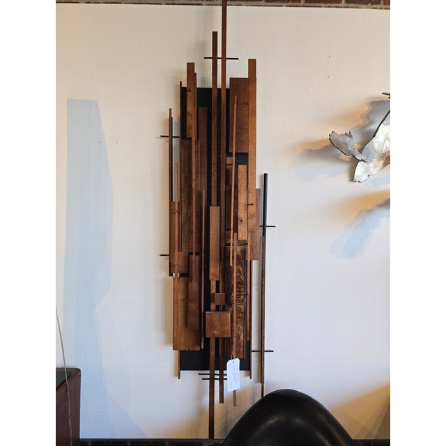 Brown 1965 Helmut Ajango 6" Wood Wall Sculpture Architectural Abstract MCM Vintage For Sale - Image 8 of 8