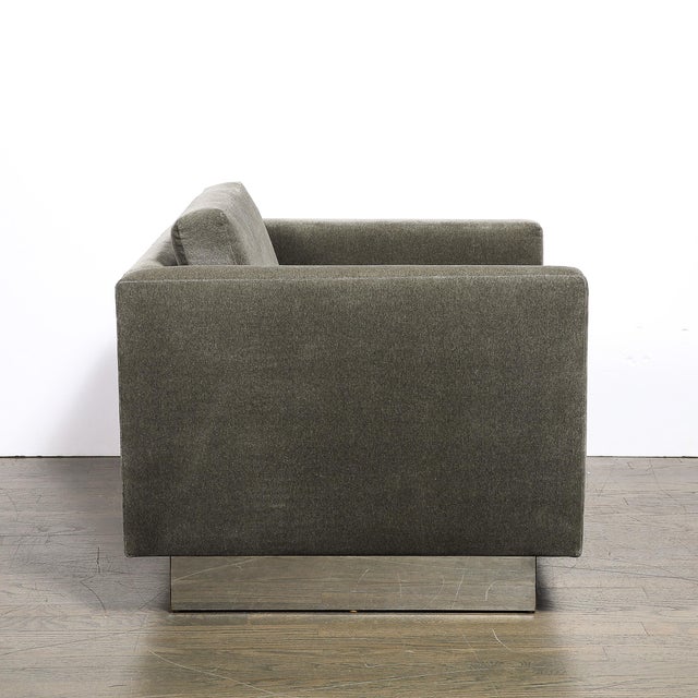 Pair of Mid-Century Biscuit Tufted Cube Chairs W/ Chrome Wrapped Base in Mohair For Sale - Image 9 of 10