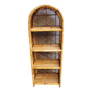 Late 20th Century Vintage Small Wicker 4 Tier Bookcase - Etagere For Sale