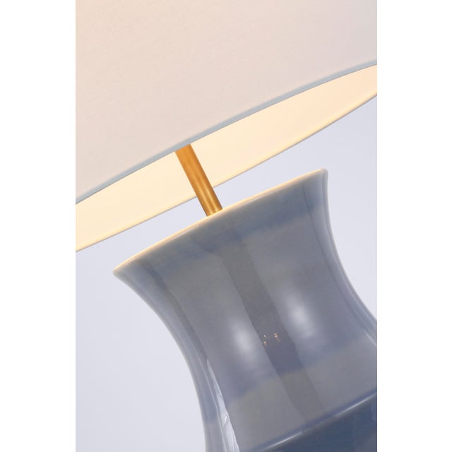 2020s AERIN for Visual Comfort Signature Marella Medium Table Lamp in Polar Blue Crackle with Linen Shade For Sale - Image 5 of 6