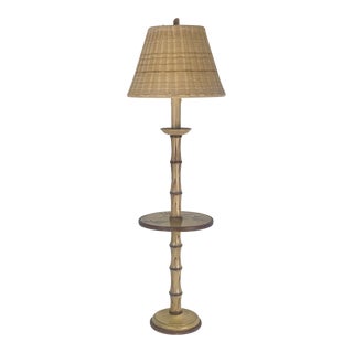 1950's Faux Bamboo Floor Lamp With Table For Sale