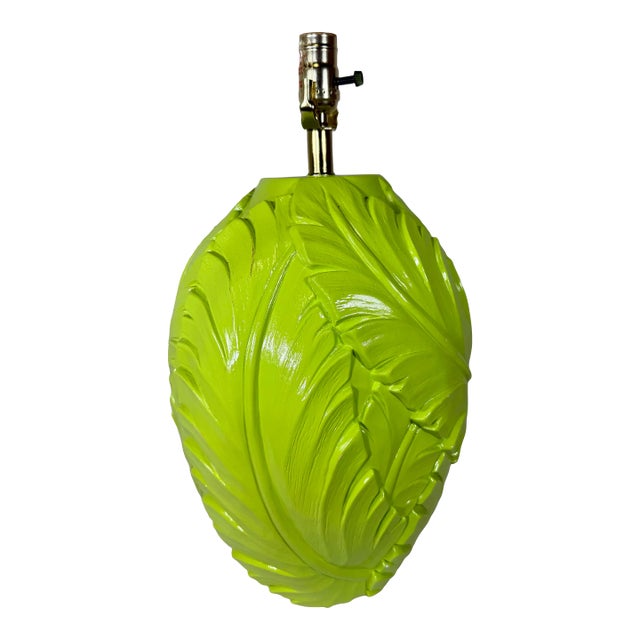 Palm Beach Regency Solid Plaster Palm Leaf Key Lime Green Table Lamp - Newly Painted For Sale