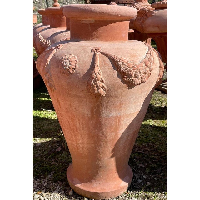 Pair of Impruneta Terracotta Festooned Amphoras, 20th Century Internal Diameter (cm) 18 Height (cm) 75 Overall Dimensions...
