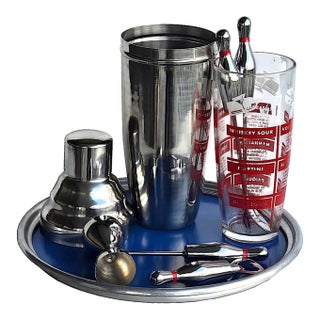 Vintage Cocktail Set With Tools, Shaker, Glass Mixer, and Tray, 9 Pieces For Sale