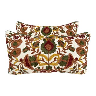 Pair of Floral Embroidered Pillows For Sale