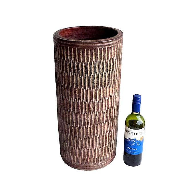 Mid 20th Century Danish Style Sgraffito Stoneware Umbrella & Cane Stand For Sale - Image 10 of 14