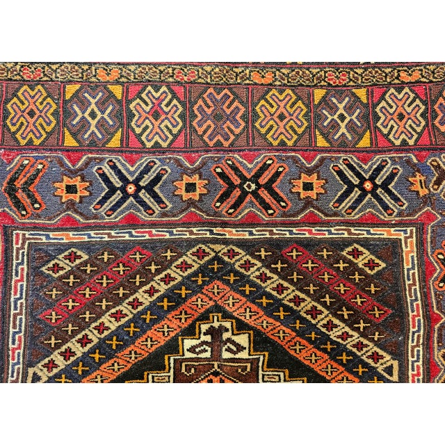 Vintage Afghan Baluch Tribal Area Rug in a Near-Square Size in Red, Blue, Brown For Sale - Image 16 of 17
