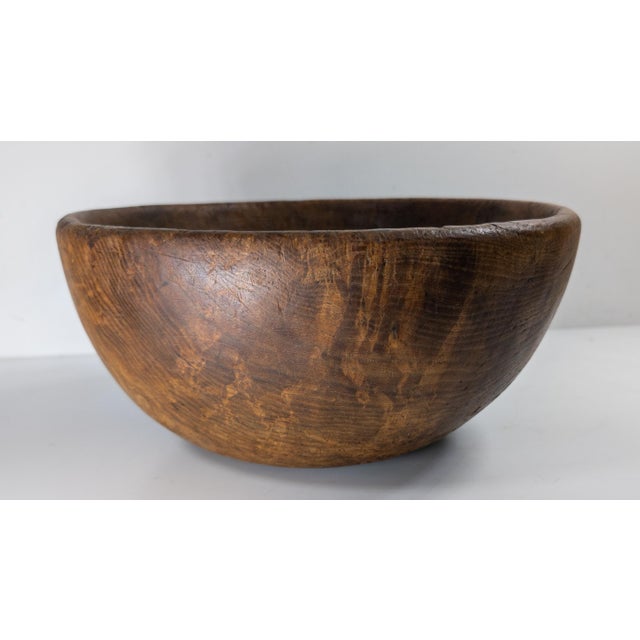 Brown 19th Century Primitive Rustic Hand Carved Elm Bowl, New England For Sale - Image 8 of 18