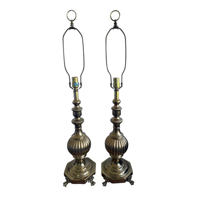 Vintage Pair of Stiffel Brass Table Lamps - Hollywood Regency For Sale