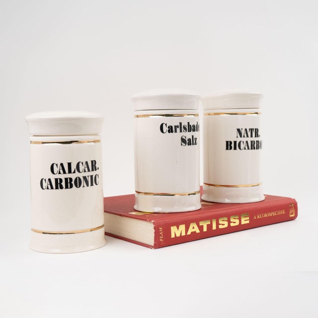 Antique-Style Ceramic Apothecary Jar Set - Set of 3 For Sale In New York - Image 6 of 11