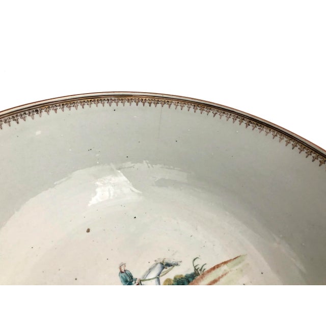 Extremely Rare 18th C. Chinese Export Large Porcelain Hunt Scene Punch Bowl C.1765 For Sale - Image 11 of 12