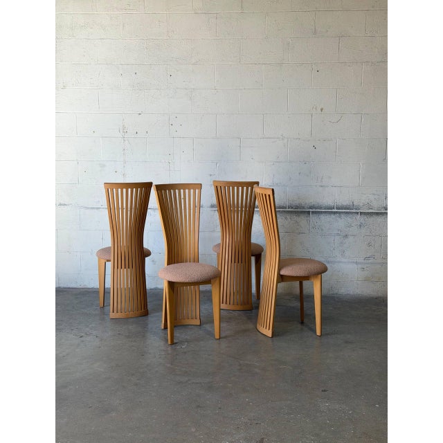 1970s Highback Slat Dining Chairs Set of 4 New Upholstery Vintage Mid-Century Modern 1970s For Sale - Image 5 of 11