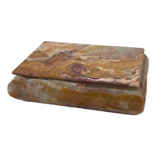Vintage Onyx Stone Box, Banded Marble Jewelry Box, Heavy Calcite Trinket Box, Natural Stone Storage, Decorative Keepsake Box For Sale