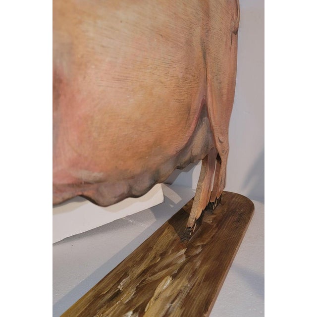 1980s 1980s Hand Carved Wood Pig With Original Paint, Signed For Sale - Image 5 of 10