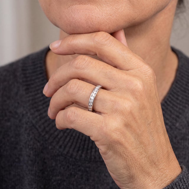 Late 20th Century Late 20th-Century Platinum Tiffany and Co Natural Diamond Channel Band, Size 6.5 For Sale - Image 5 of 5