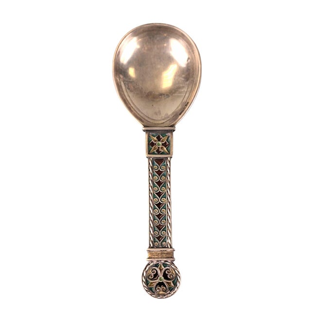 Metal Antique Norwegian Silver and Plique-À-Jour Enamel Spoon attributed to Jacob Tostrup, 1880s For Sale - Image 7 of 7