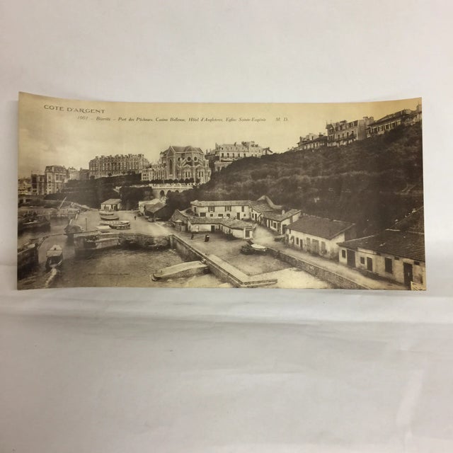 Lovely sepia-toned panoramic photo of the Cote D'Argent. Bairritz, Port des Pecheurs, Casino Bellevue, Hotel d'Angleterre,...