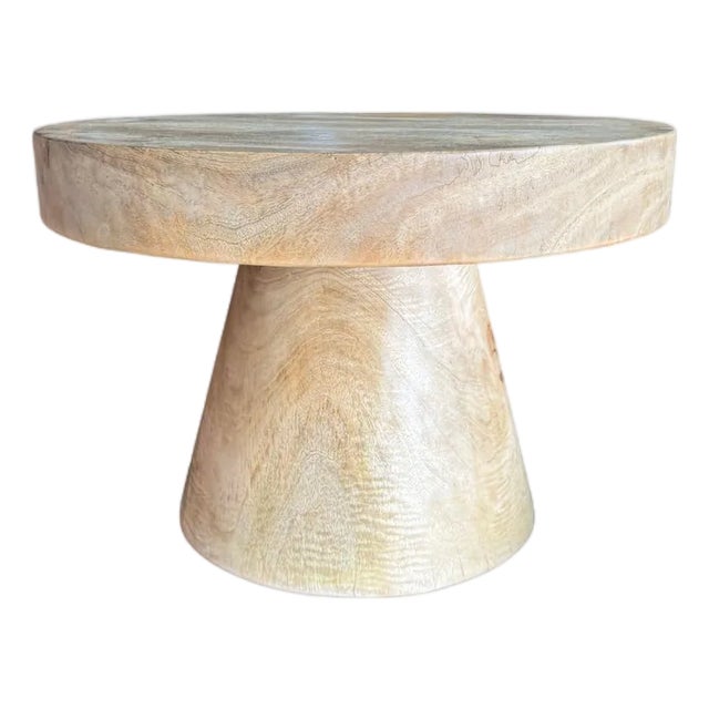 Sculptural Round Table Crafted From Solid Suar Wood, Natural Finish For Sale